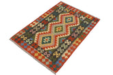 Flat Weave Kilim Antique Navaho Vintage handmade Geometric Kilim Rust Charcoal Hand-Woven Rectangle 100% Wool Area Rug 3x4